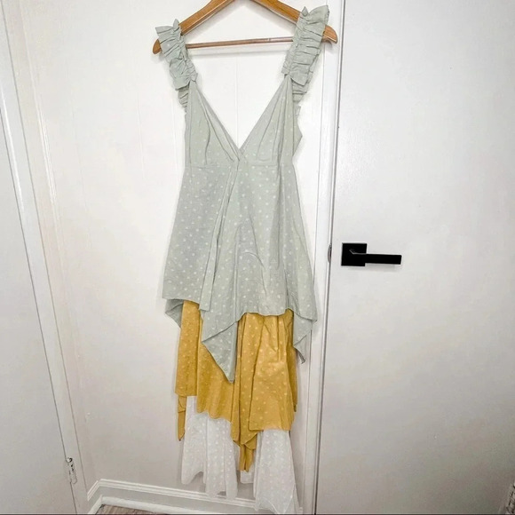 Anthropologie Love Binetti Emma color block tiered ruffle midi dress XS NWT - Picture 1 of 9